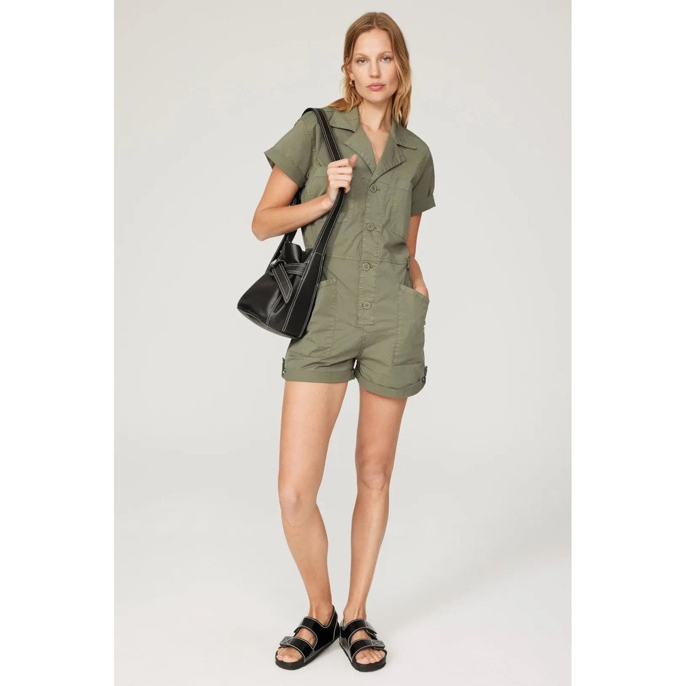 Pistola Parker Army Green Cotton Short Sleeve Utility Romper Sz M Military